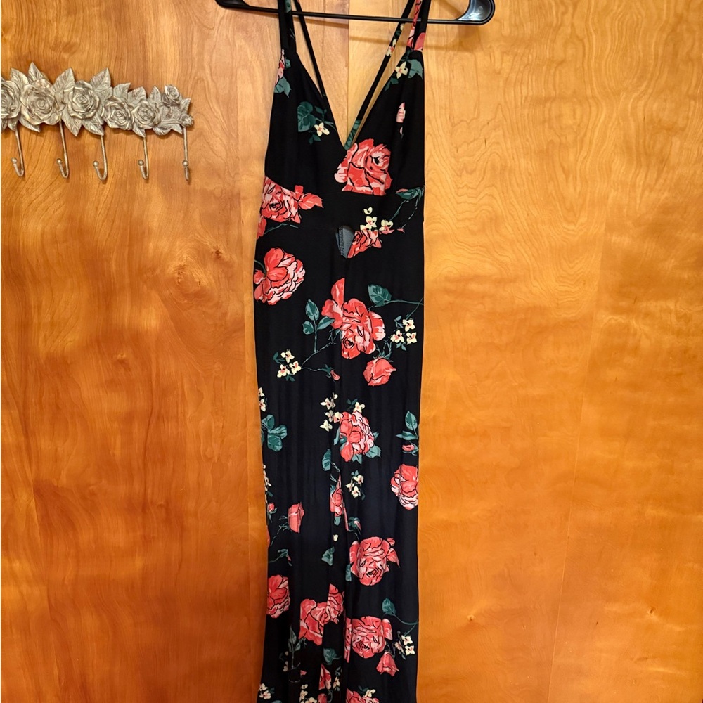 Floral Black Jumpsuit with keyhole accent